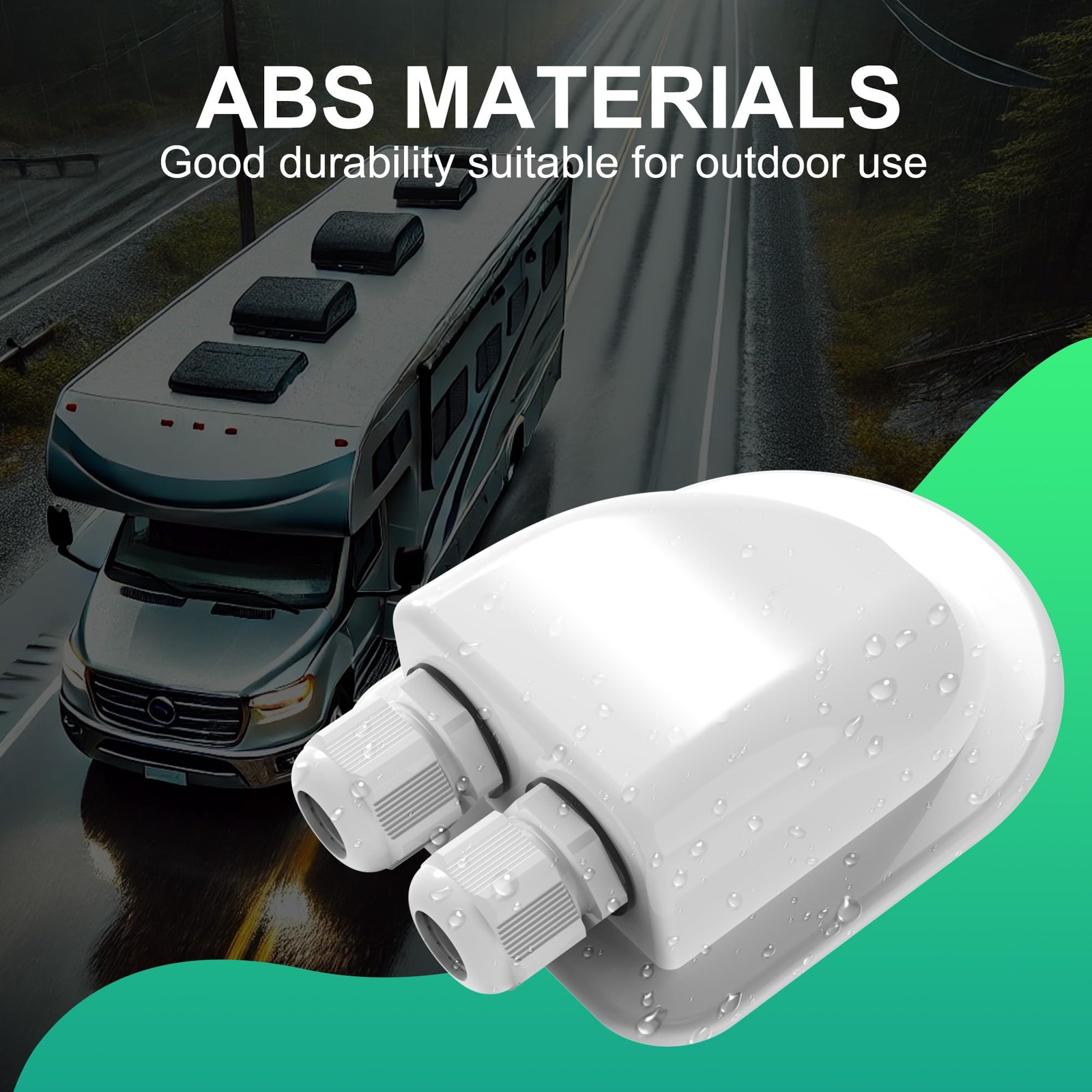 Solar Panel Junction Box for RVs - Single Wire Cable Entry Gland, White