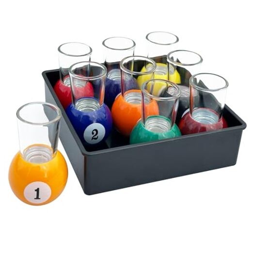 Set of 9 Billiards Pool Shot Glasses – 1 oz Shot Glasses, Gift for Billiard