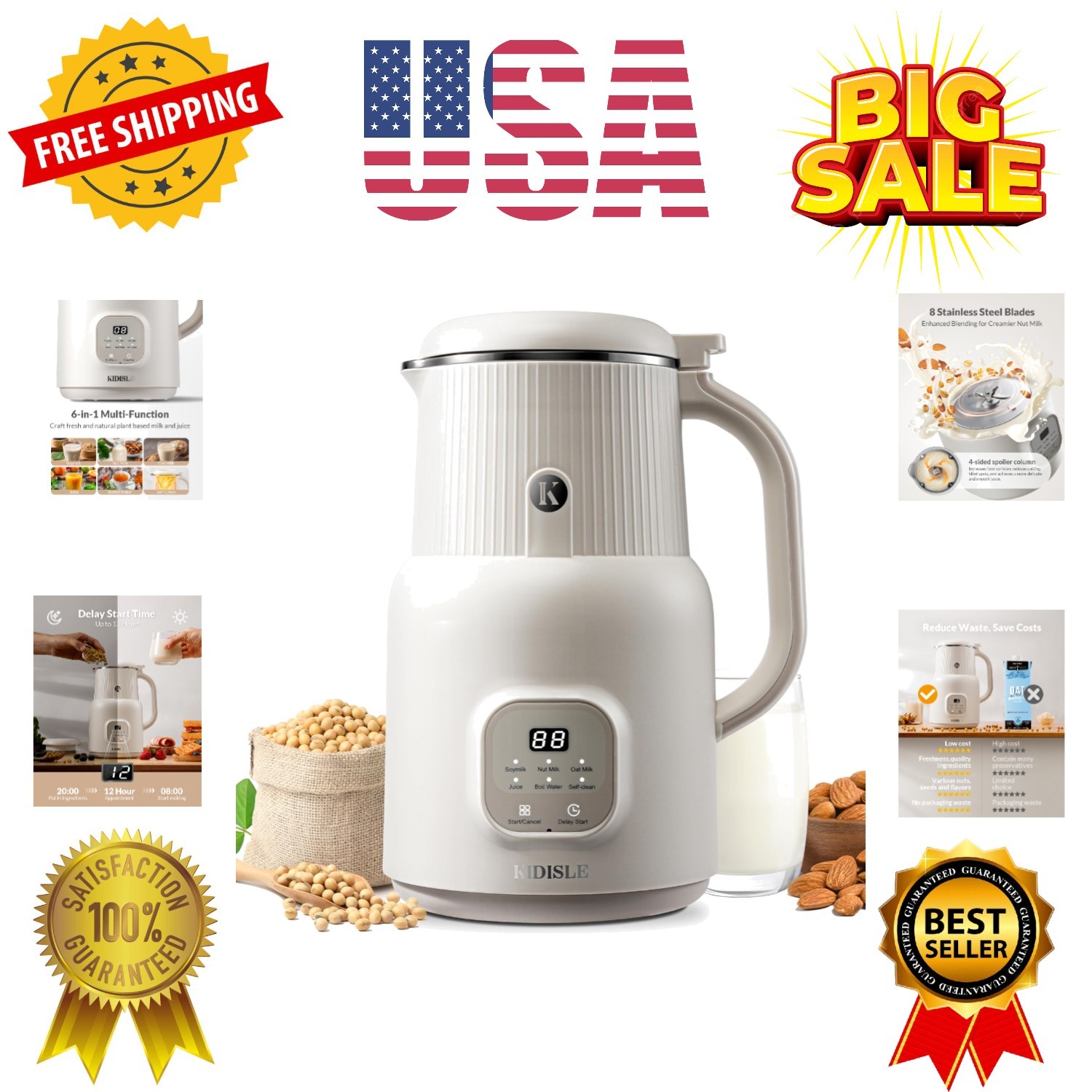 Automatic Nut Milk Maker, 20oz Homemade Almond, Oat, Coconut, Soy, Plant Base...
