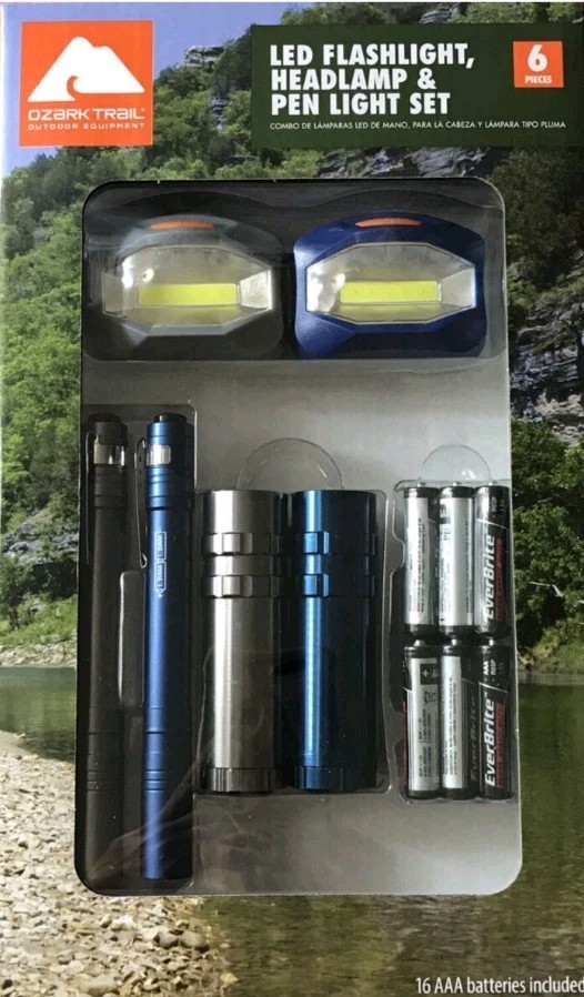 Ozark Trail 6-pc Led Flashlight Penlight Headlamp Camp Hiking Lights Set Battery