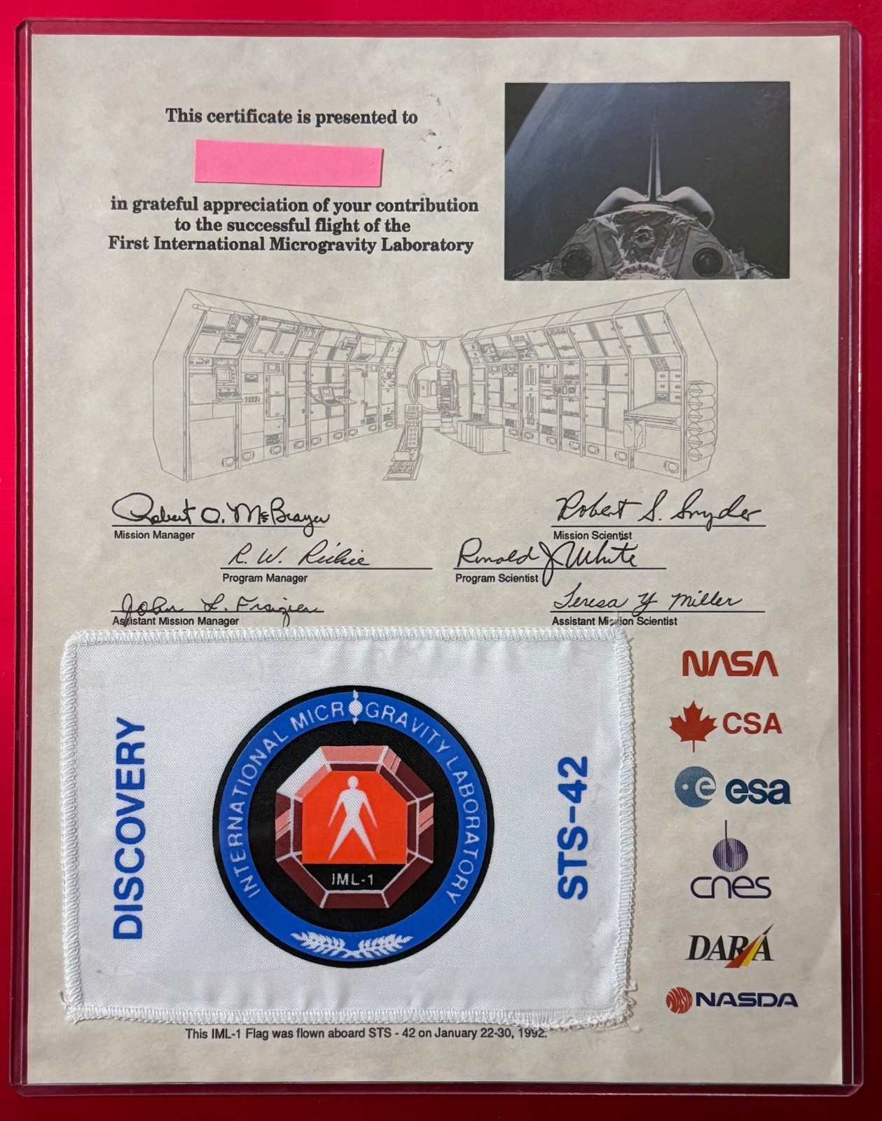 STS-42 FIRST IML MISSION FLOWN IN SPACE FLAG PRESENTATION