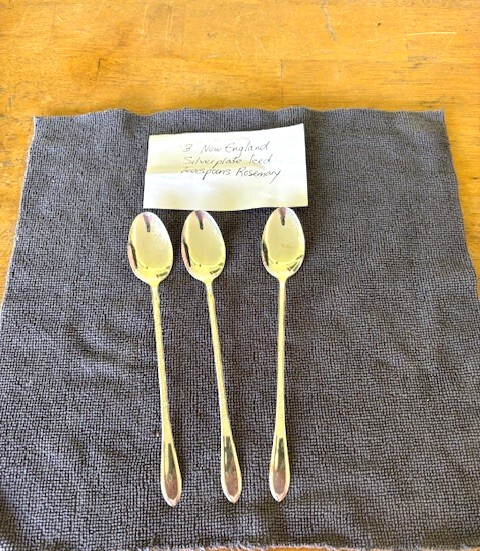 3- New England Silverplate ROSEMARY Iced Teaspoons 8 1/4" Pristine Just Polished