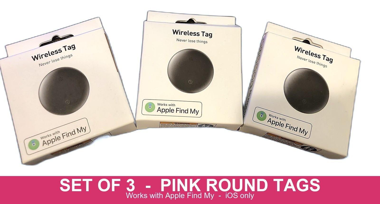 Smart Tag Tracker Works with Apple Find My Pink Round 3-Pack Key Finder iOS