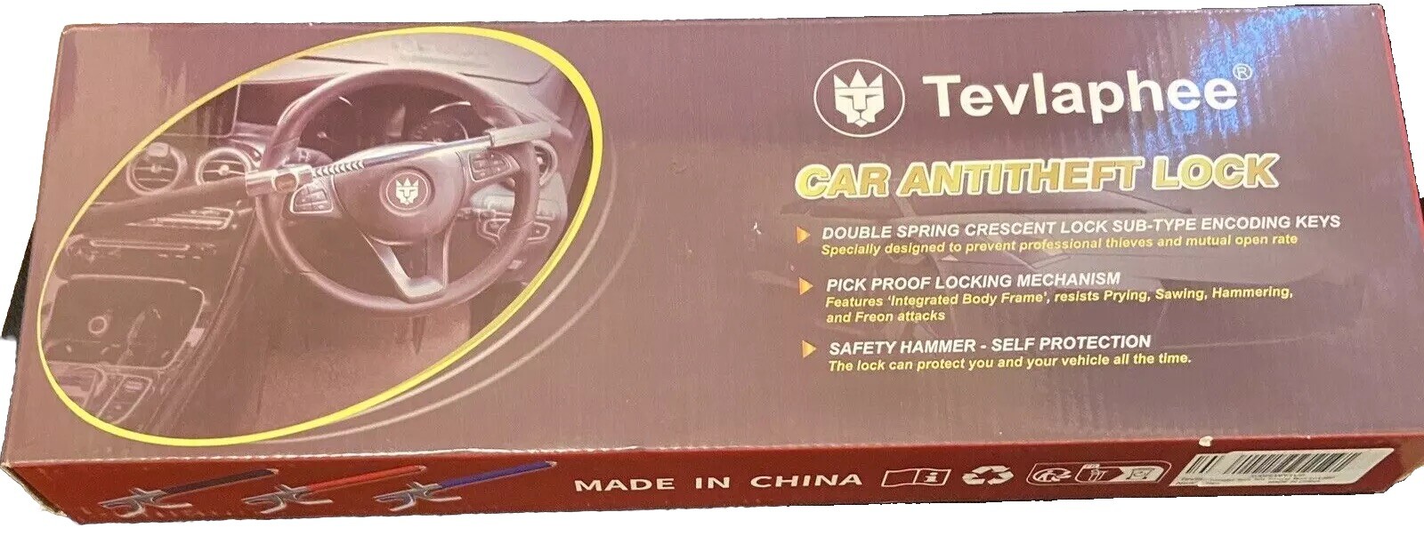 Steering Wheel Lock Vehicle Anti Theft Cars Trucks 6.7-12.5 NIB New Tevlaphee