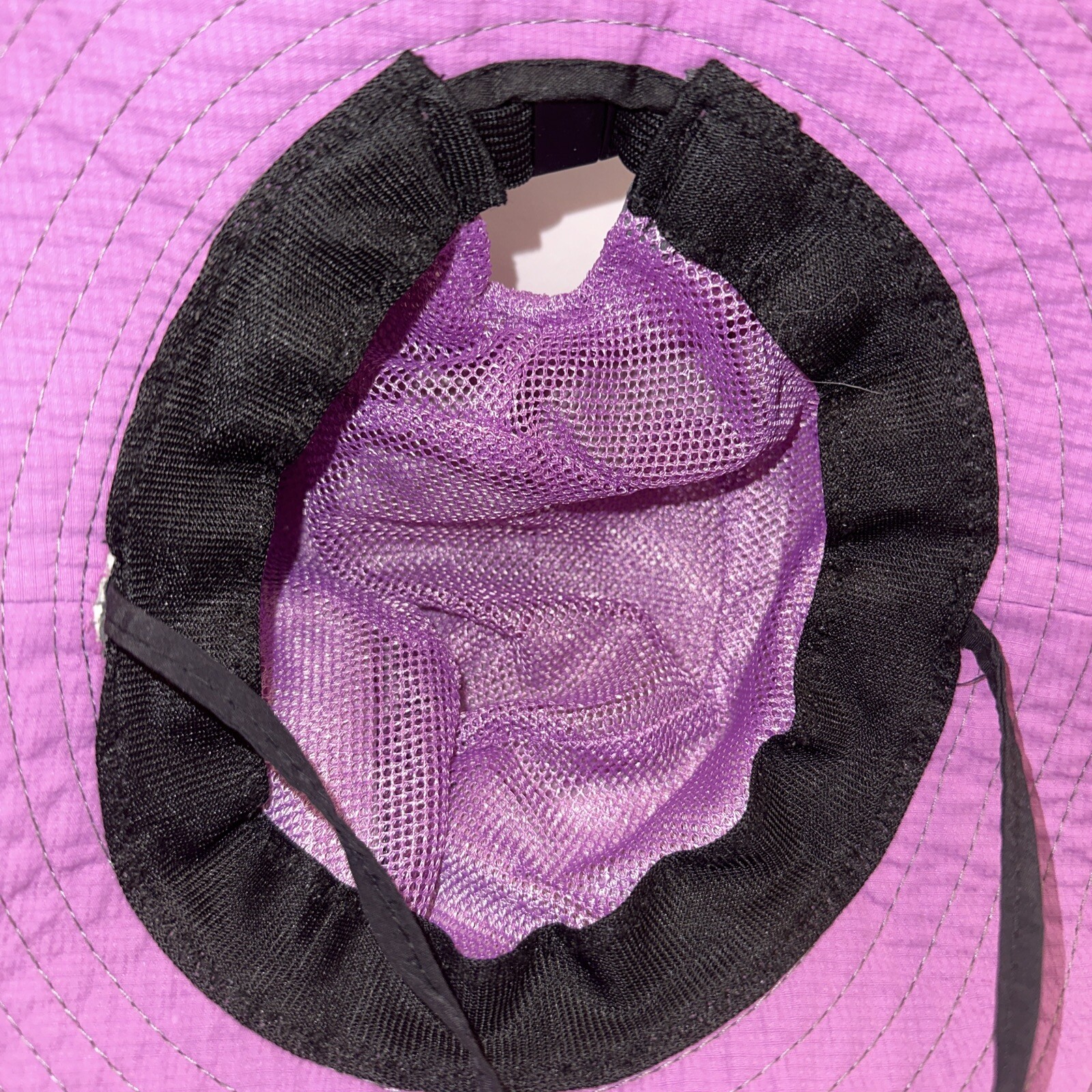 Sun Shade Bucket Hat with Brim Purple Gray with Strap and Mesh.