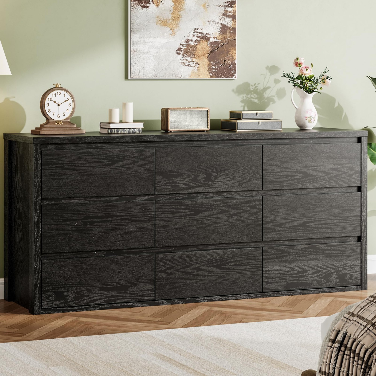 Rustic Farmhouse 9 Dresser for Bedroom,Wooden Drawer Dresser,Handle-Free Stor...