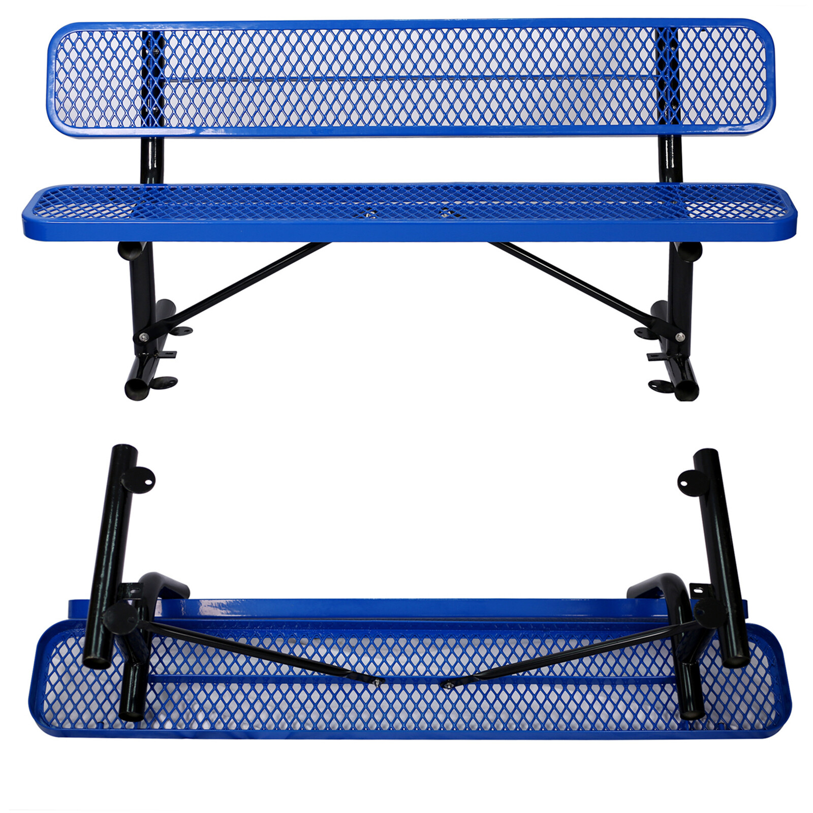 6ft Outdoor Steel Bench w/ Backrest for Park Yard Garden Picnic Chair Furniture