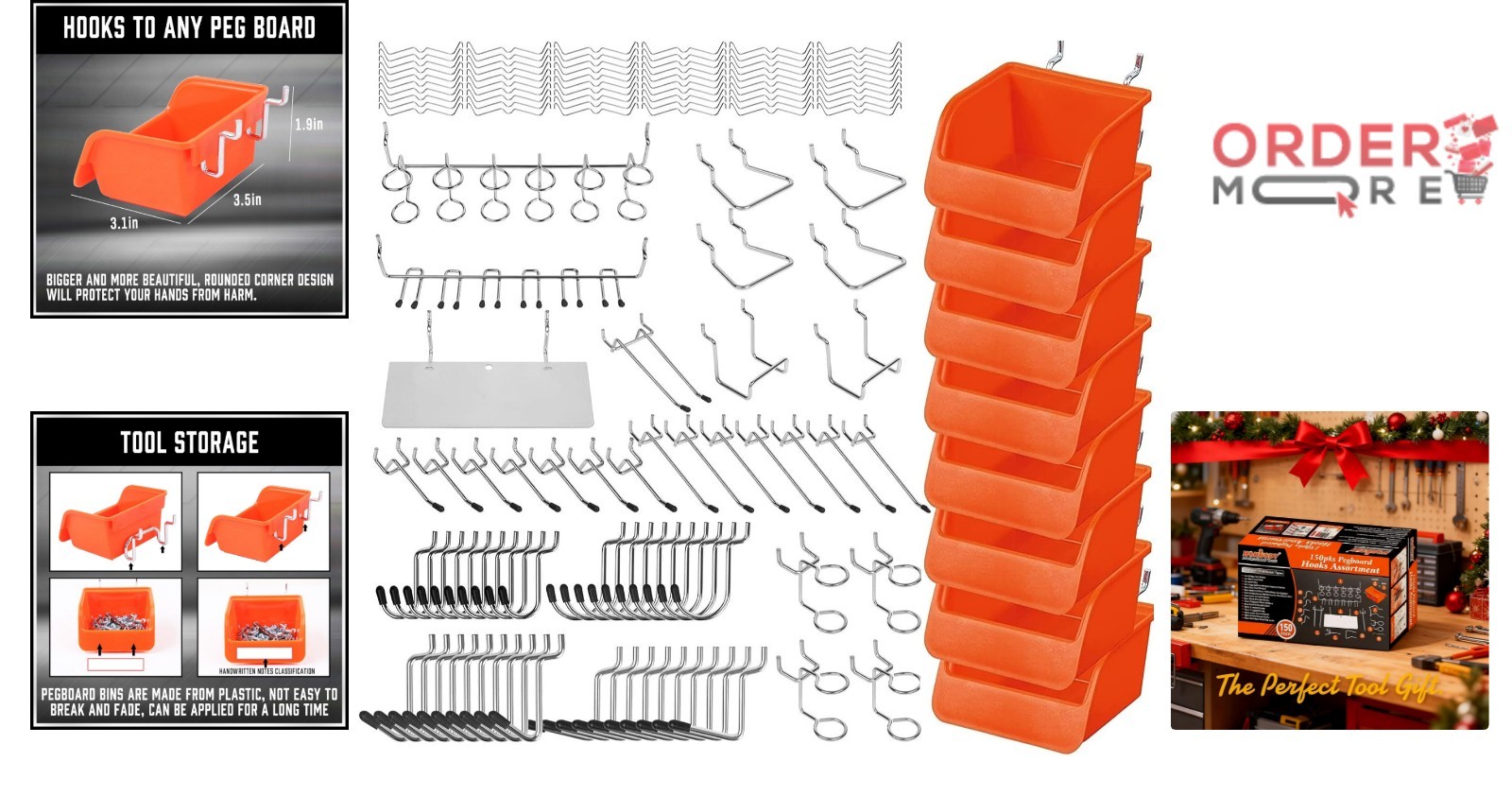 150 pcs Heavy Duty Pegboard Hooks Set Chrome Assortment for Garage Workshop