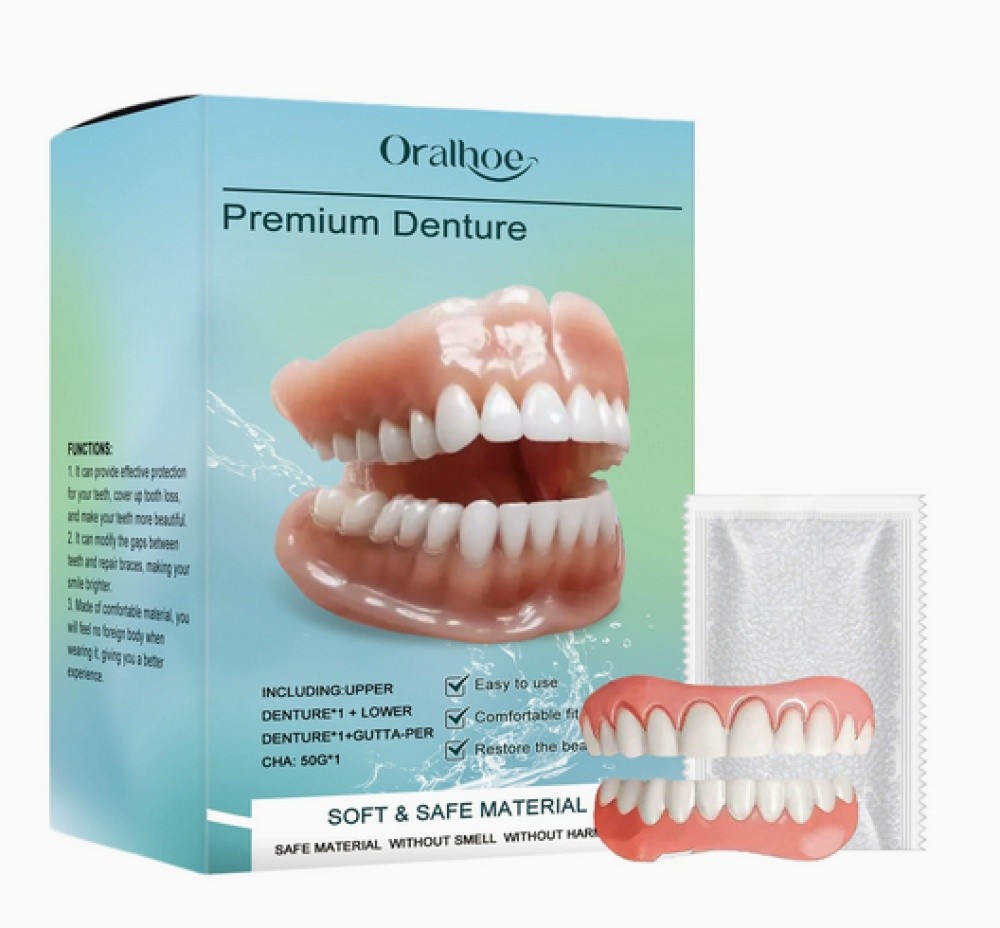 Moldable Resin False Teeth Veneers Upper & Lower Temporary Dentures w/Glue kit