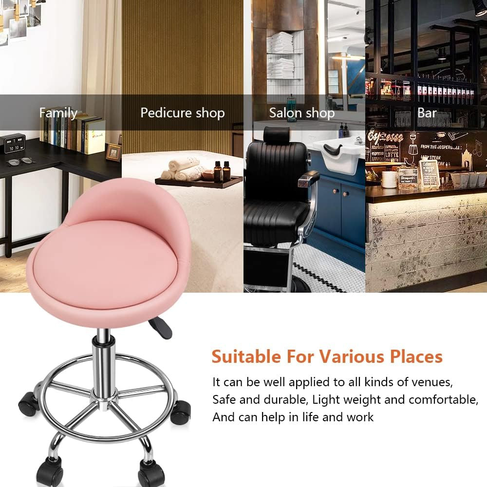 PU Leather round Rolling Stool with Foot Rest Height Adjustable Swivel Drafting