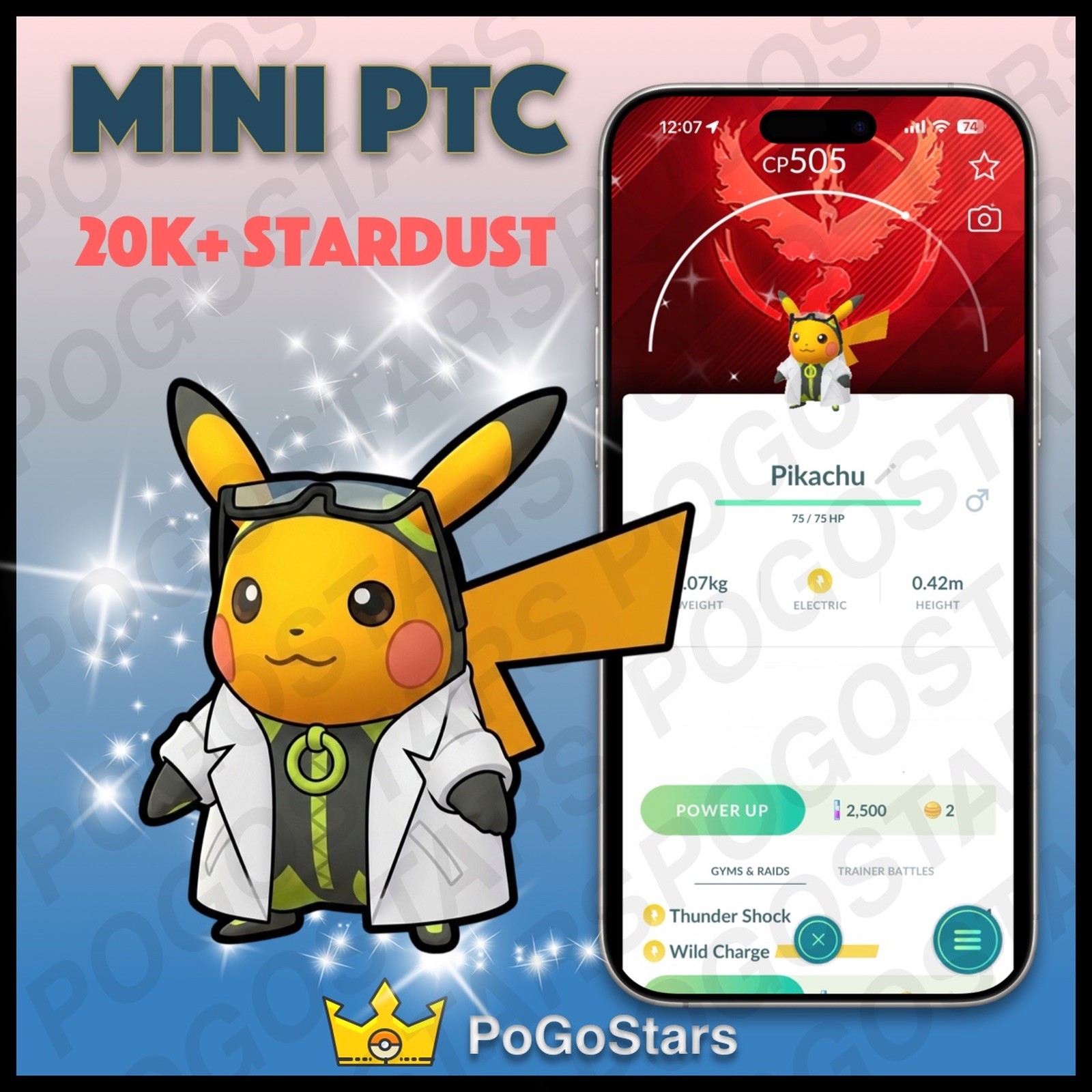 Pokémon PTC Go - Shiny Professor Willow's Assistant Pikachu✨Team Valor✨