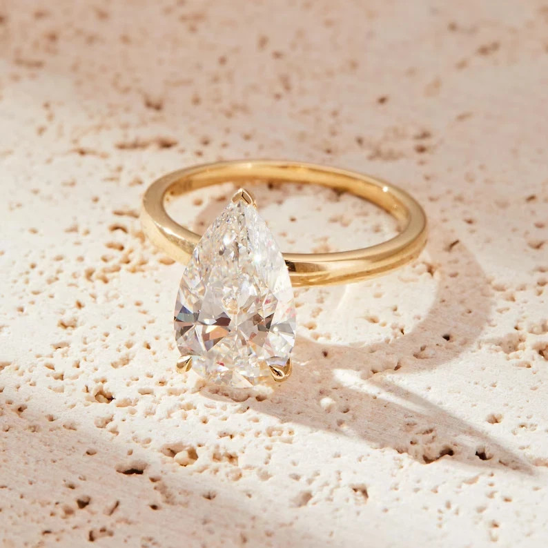 2.30 Ct Moissanite Pear Cut Prong Setting Solitaire Wedding Engagement Ring