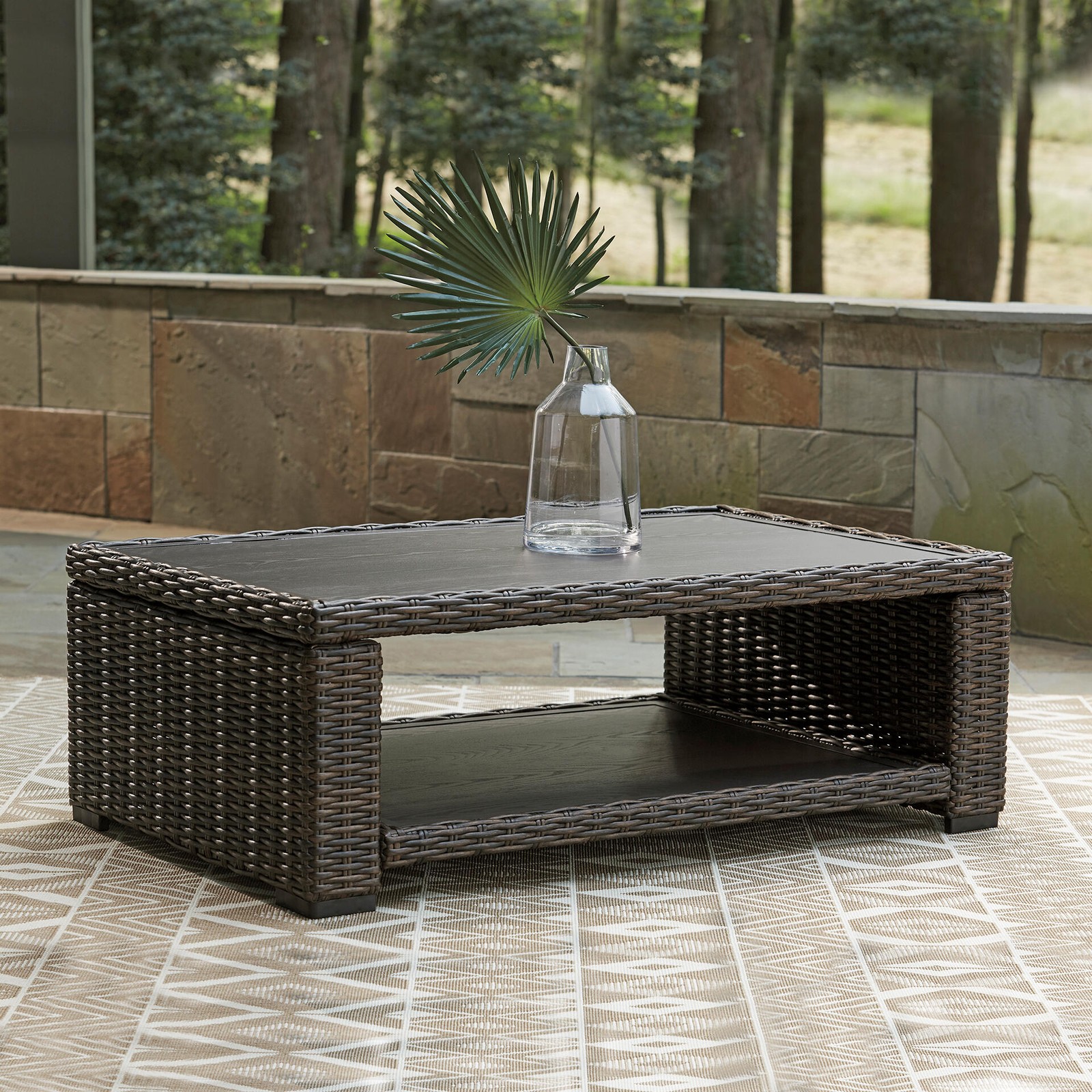 Signature Design by Ashley Grasson Lane Outdoor Coffee Table, Brown, Rectangular