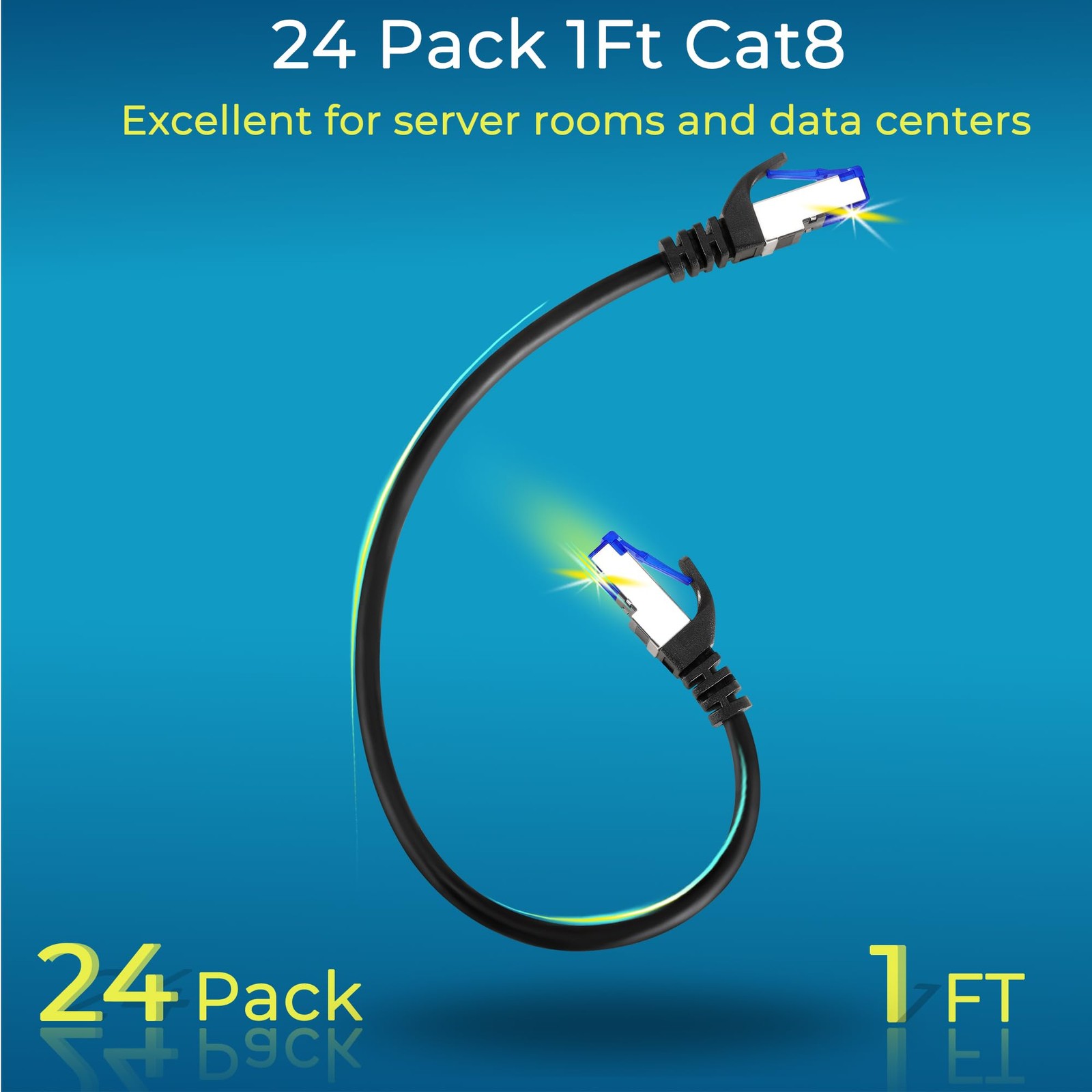 Rapink Patch Cables Cat8 1ft 24 Pack Slim, Ethernet 1ft, Black