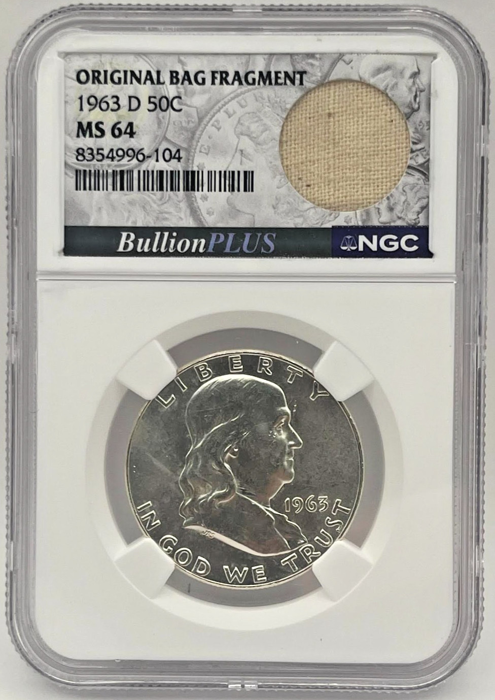 1963-D Franklin Silver Half Dollar 50c NGC MS64 -  Original Bag Fragment