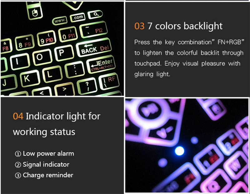 Mini Color RPG Backlight USB Wireless Keyboard Touchpad Mouse Remote Control NEW