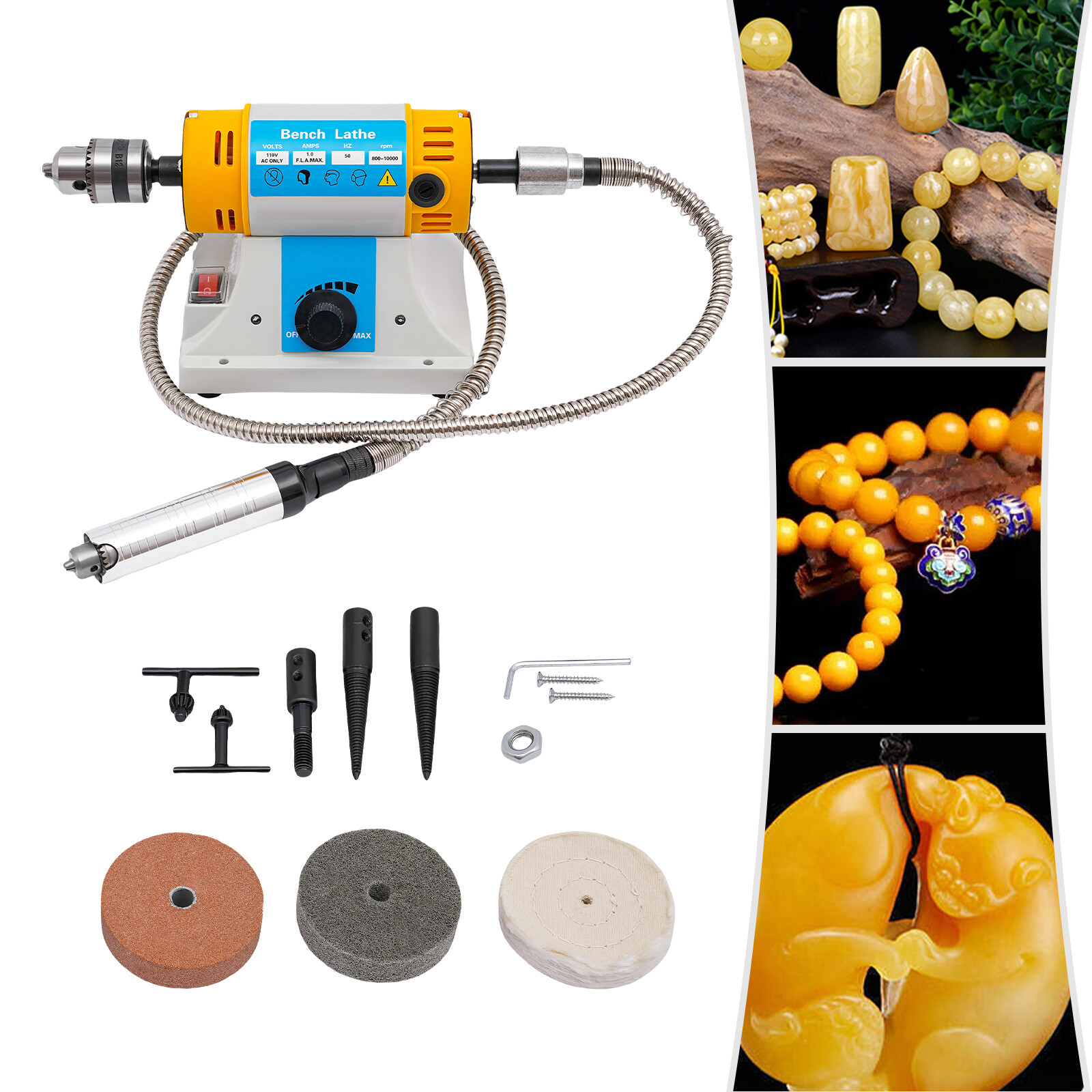 320W Jewelry Polisher Adjustable Variable Speed Grinder Bench Buffer Polisher