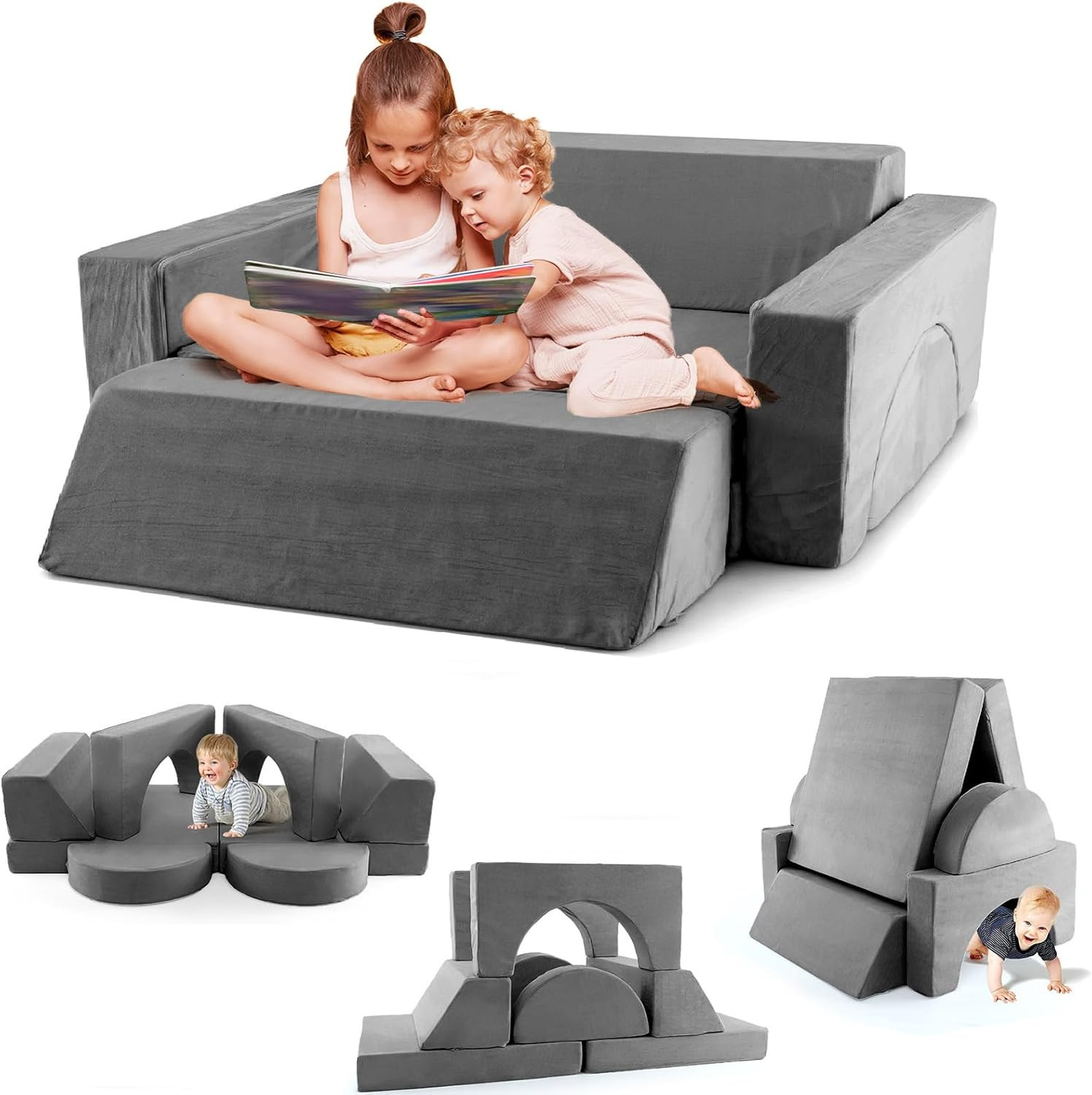 Mondular Kids Play Couch, 8PCS Toddler Sectional Sofa Building Fort for Bedroom
