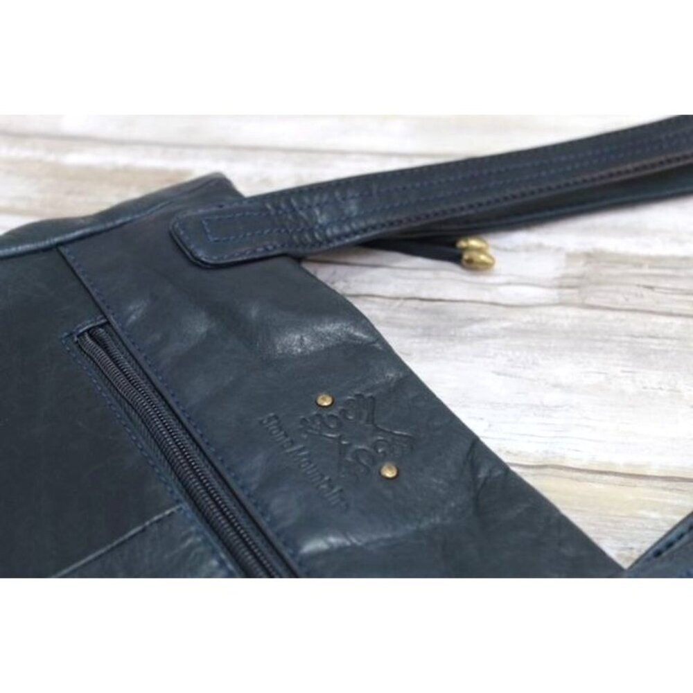 Stone Mountain Dark Teal Leather Studded Shoulder & Zipper Closure