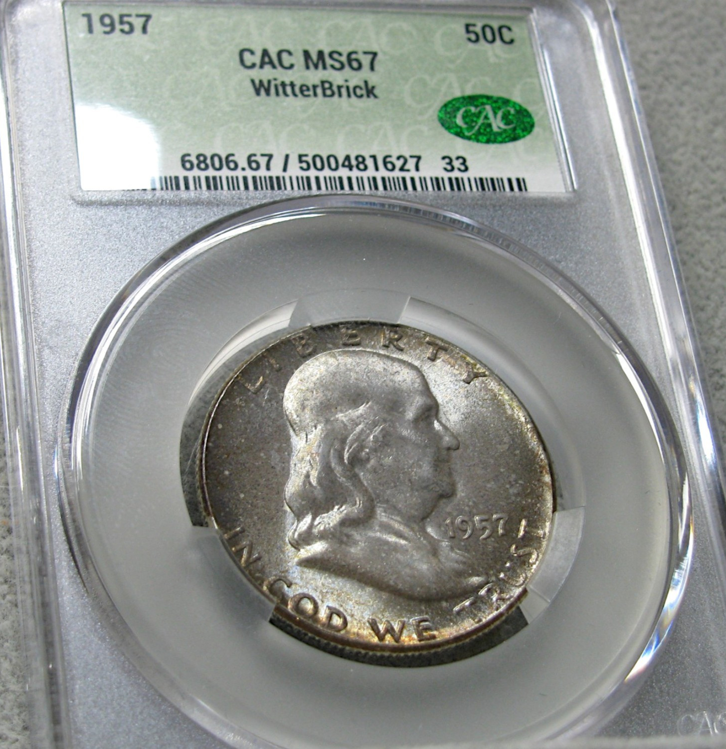 1957 Franklin Half Dollar Silver  ---- CAC MS-67 Coin ---- #882C