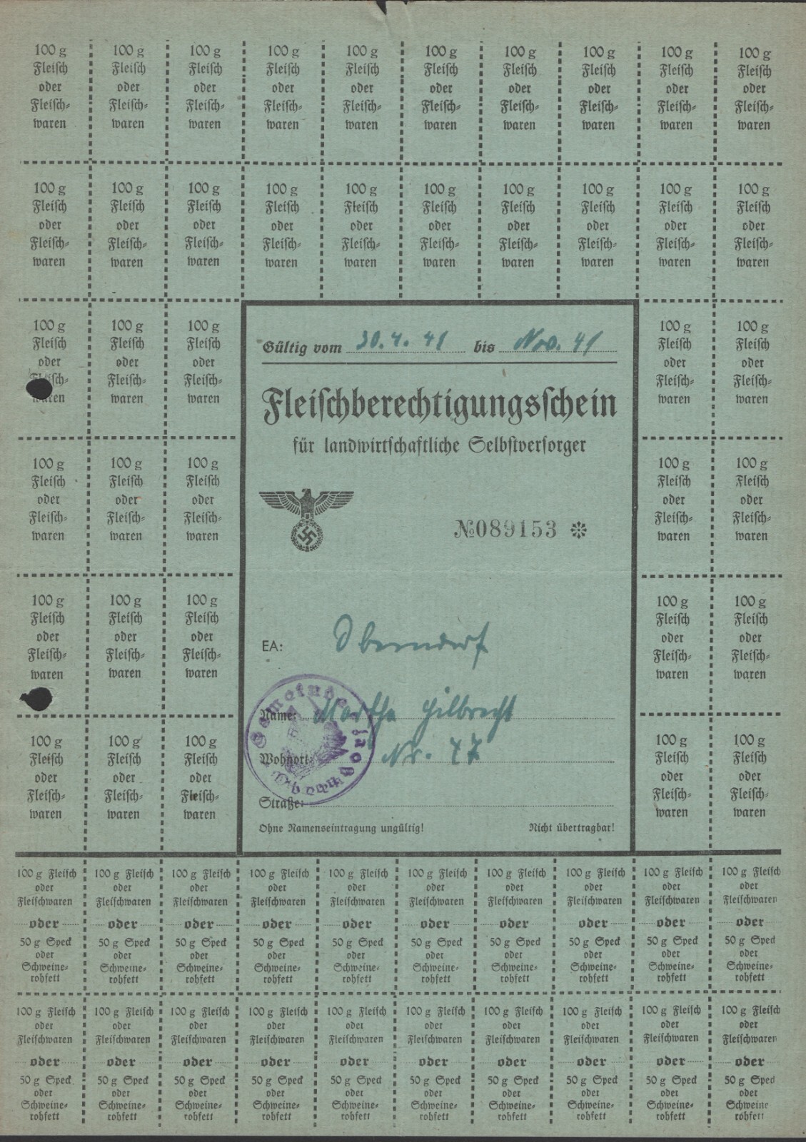 Food rations coupons - WWII - Series: 089153 - Germany / Oberndorf (Austria) -R3