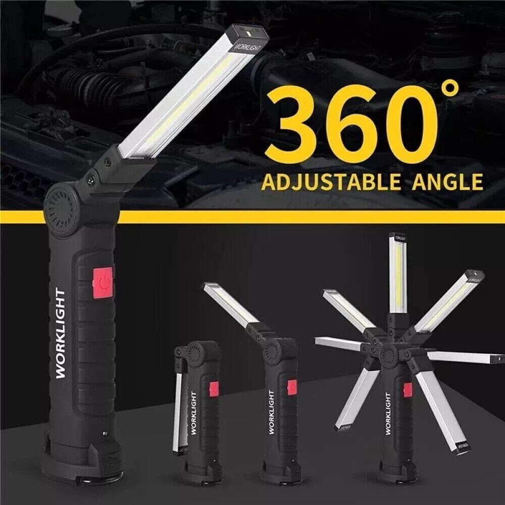 2x LED COB Red White Work Light USB Rechargeable Flashlight Magnetic Base Small