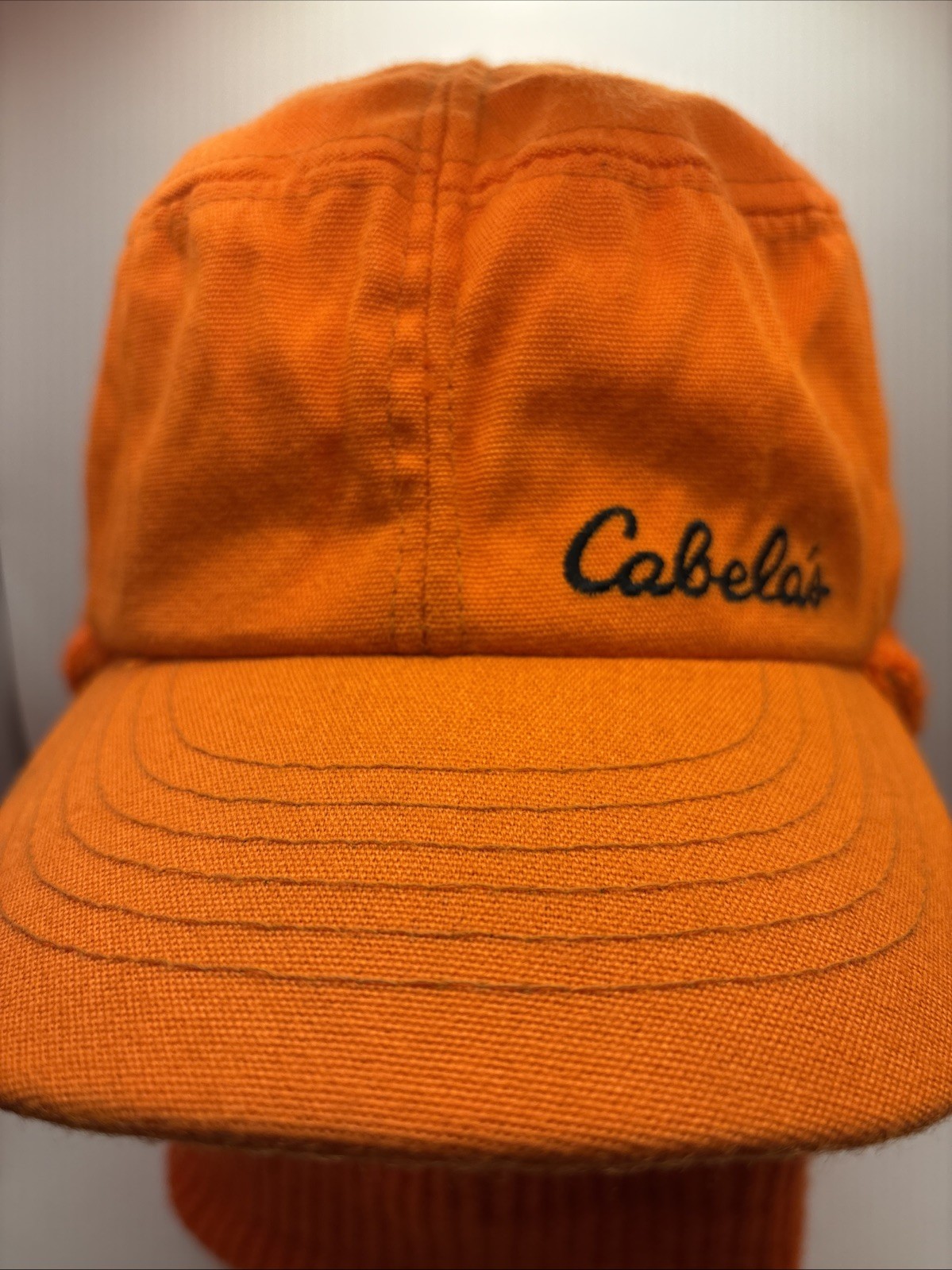 VTG Cabela's Blaze Orange Insulated Sz M Winter Hunting Hat Knit Face Cover USA