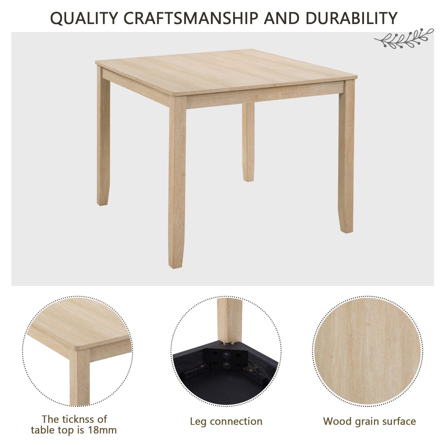 5 Piece Dining Table Set Wood Dining Table with 4 Upholstered Chair for Kitchen