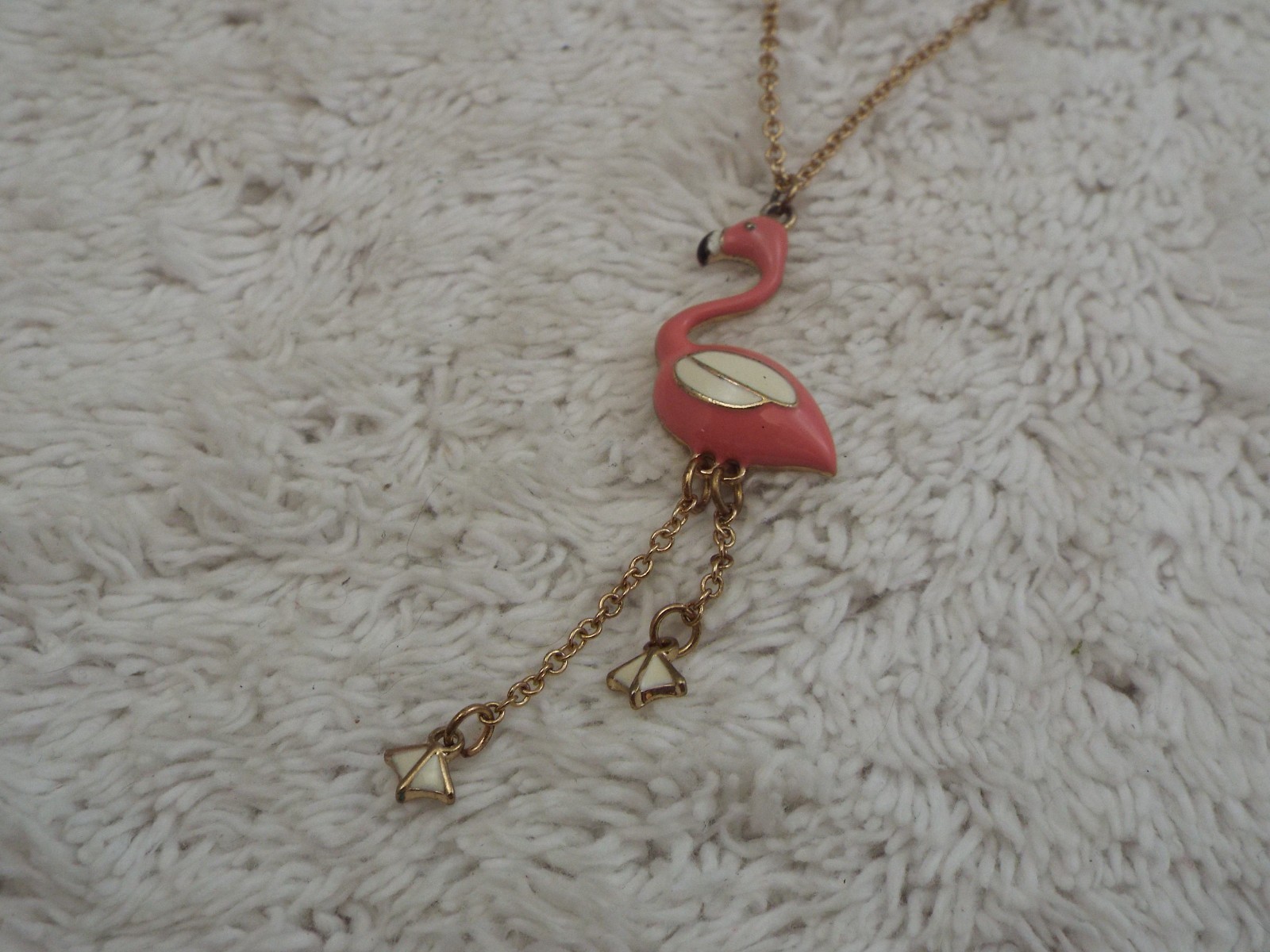 Goldtone Pink Enamel Flamigo Pendant Necklace (A63)