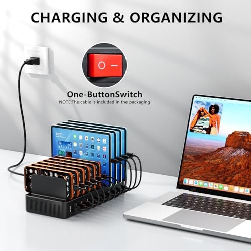 USB C Charging Station for Multiple Devices, 10-Port 100W Charging Dock, with