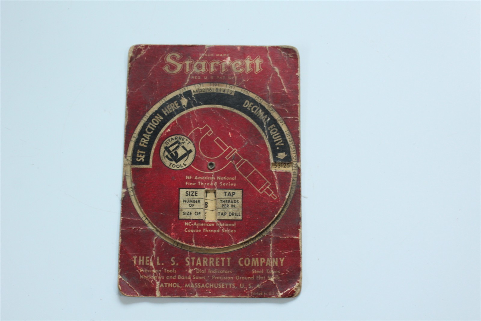 Vintage Starrett Decimal Equivalent Pocket Dial Ca. 1950's Fraction Conversion
