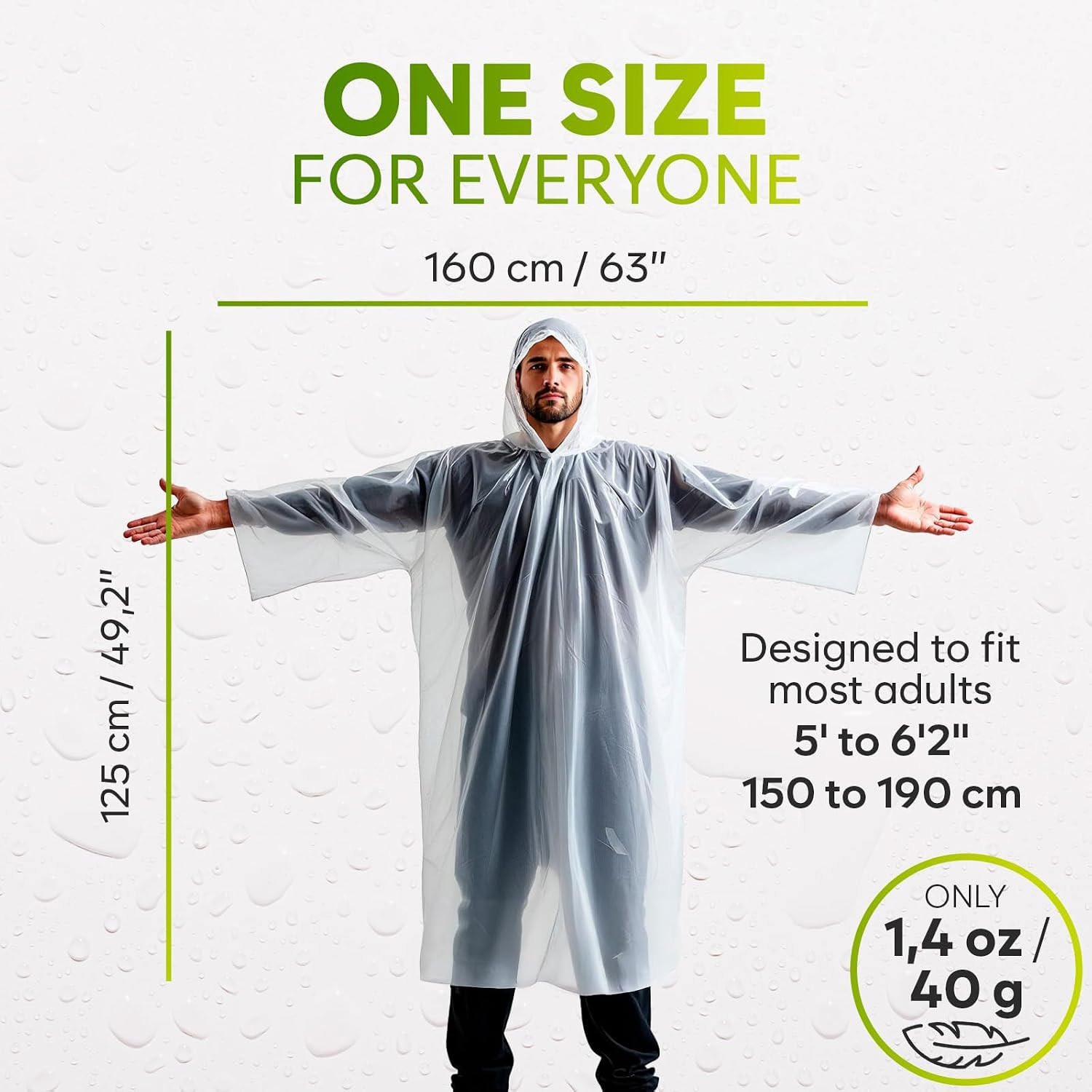 Disposable Rain Ponchos for Adults - Clear with Hood, Compact Emergency Ponch...