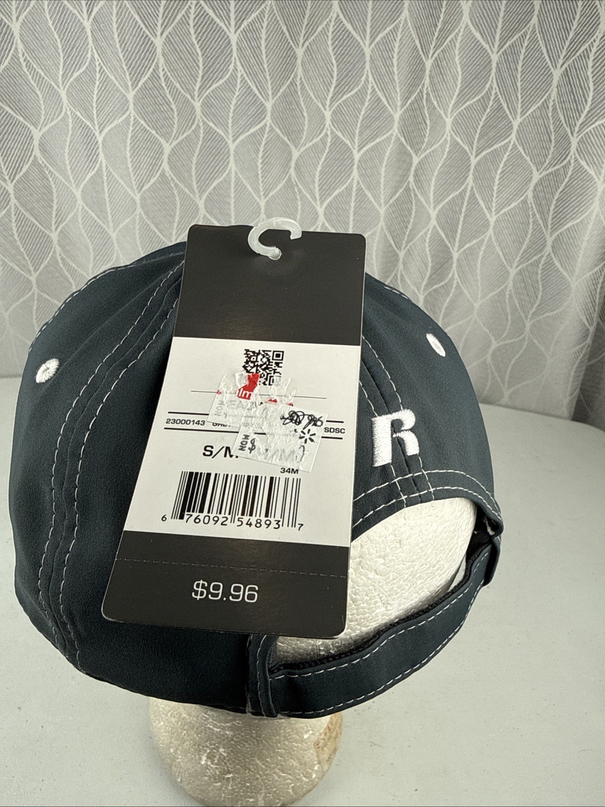 Russell R White Shiny on Gray Blue Hat Cap S/M Hook Loop NWT