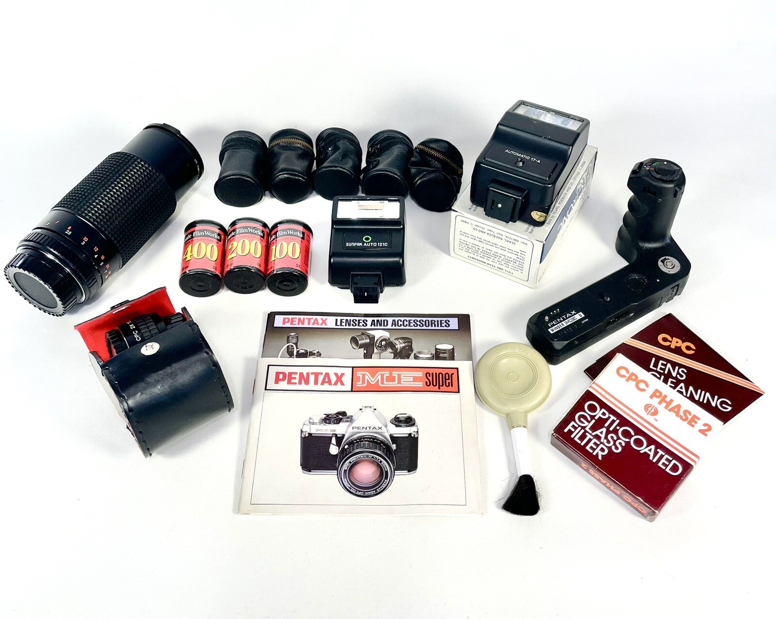 Pentax Camera Parts Lot Winder Flash Lens Film Accessories Untested