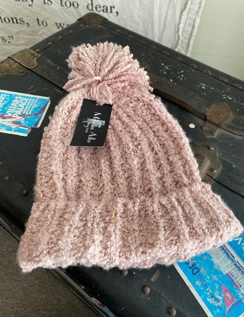 MARCUS ADLER Blush Pink Ultra Boucle Pom Pom Beanie Hat One Size New
