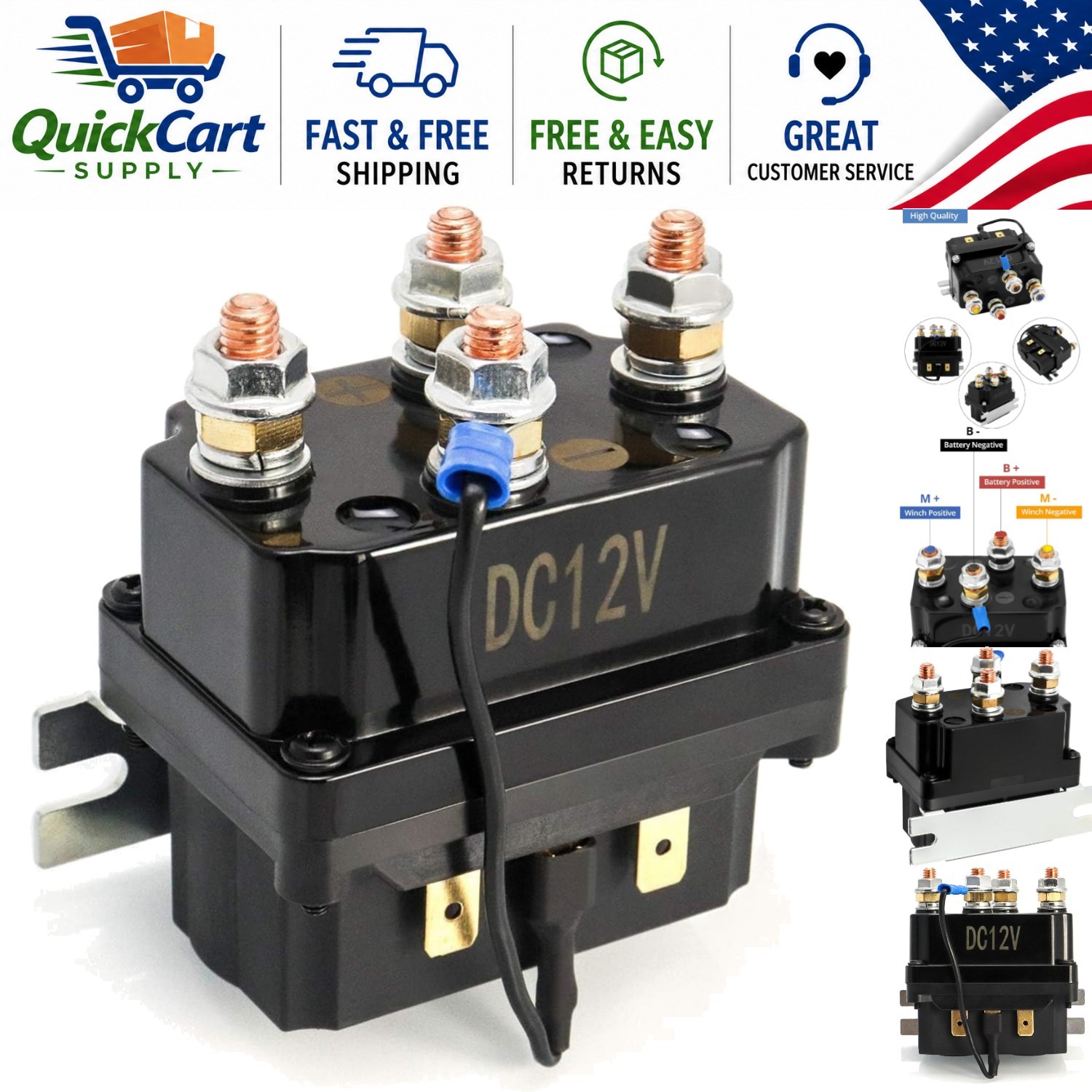 12V 250A Winch Relay Solenoid - Durable Replacement for 3000-5000lbs ATV/UTV