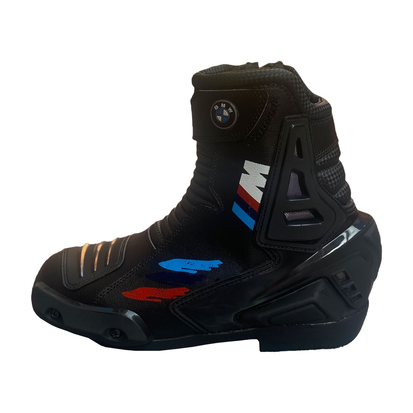 BMW M Motorrad Black Motorbike Racing Leather Boots Protective Sports Biker Shoe
