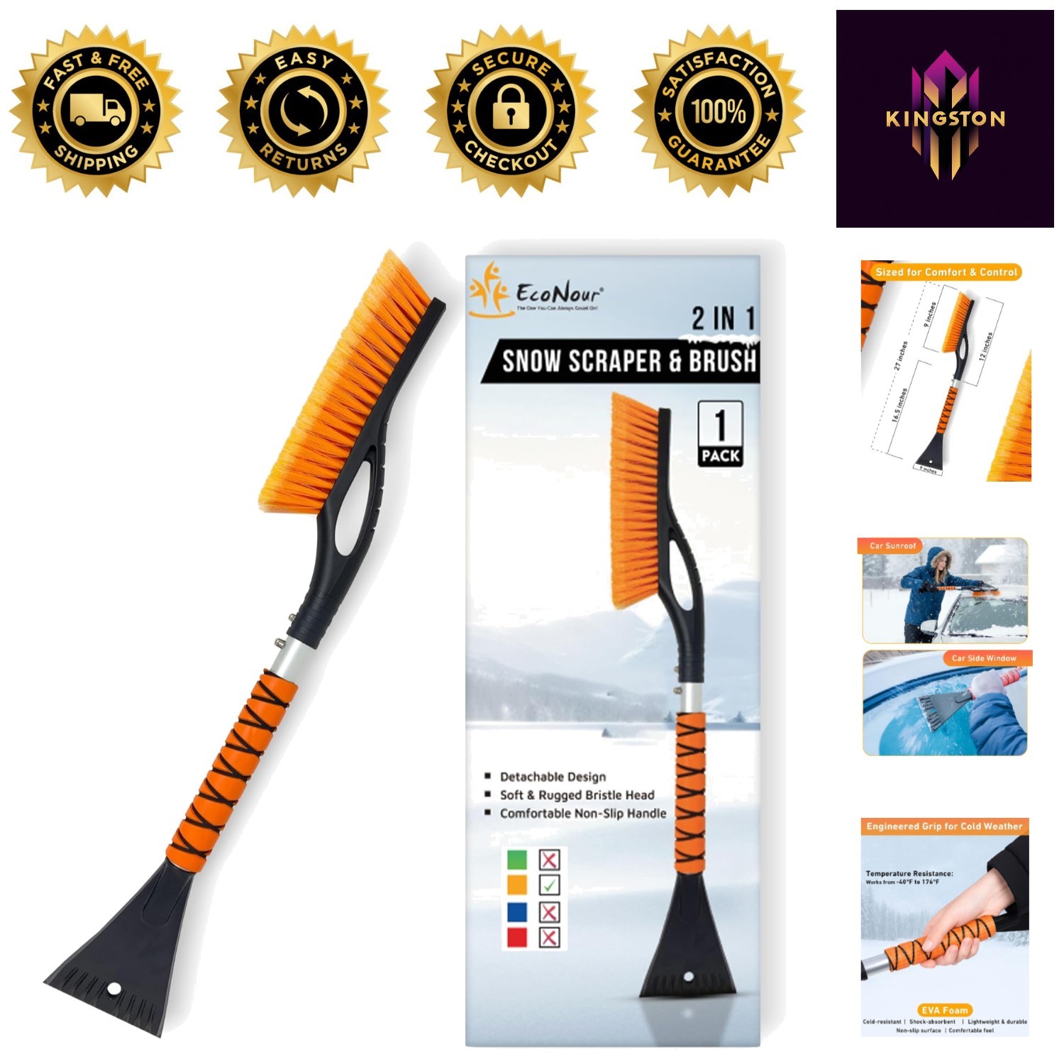 Effortless Ice and Snow Removal: 27" Durable Aluminum Scraper & Brush Tool