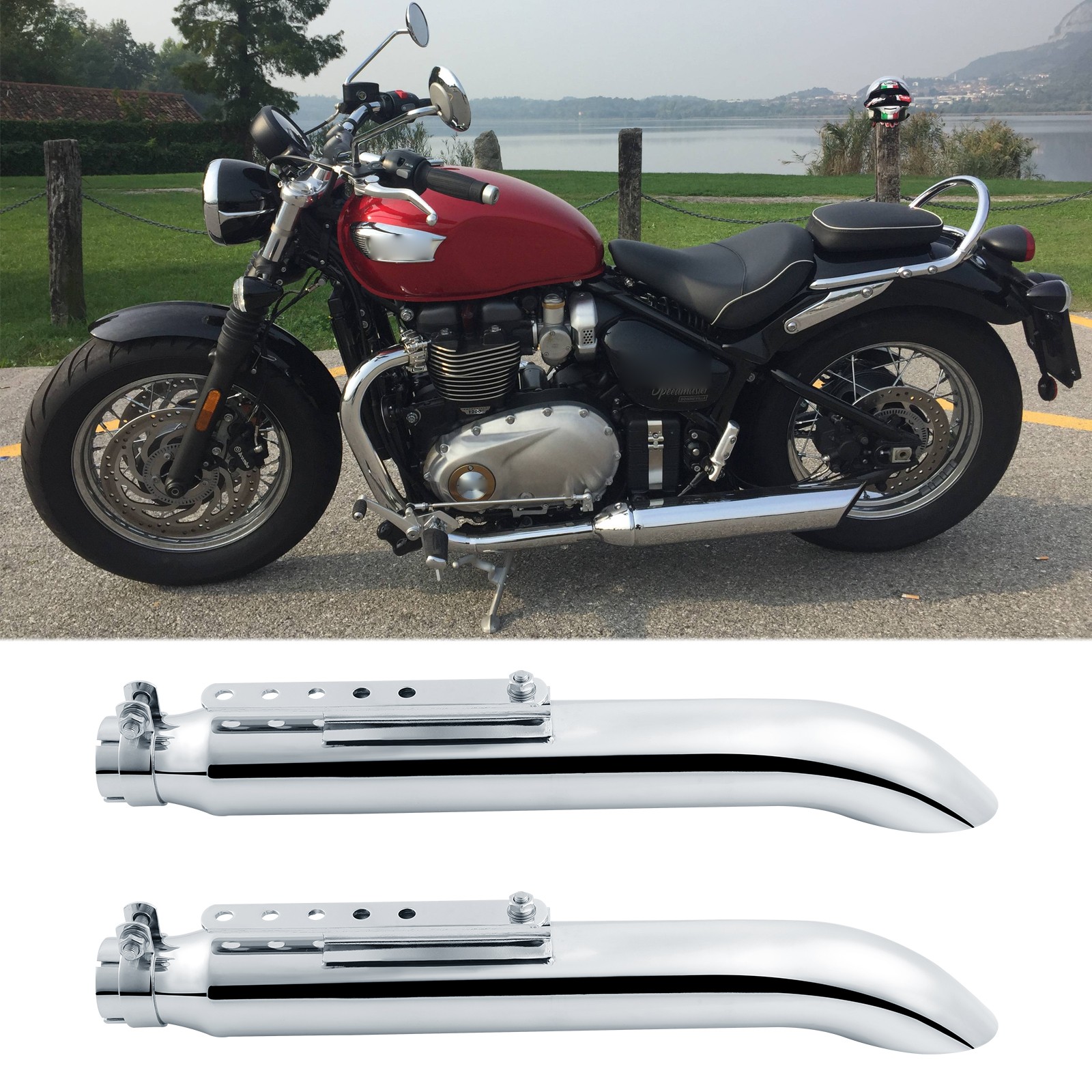 2x Slash Cut Exhaust Pipe Mufflers 20'' For Triumph Bonneville Speedmaster 1200