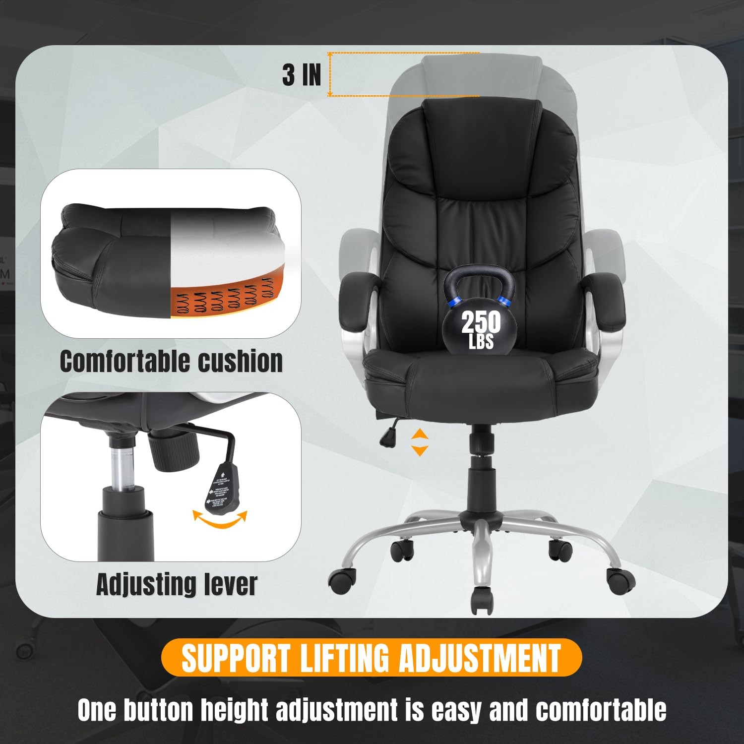 Ergonomic Office Chair Desk Chair Computer Chair with Lumbar Support Arms Exe...