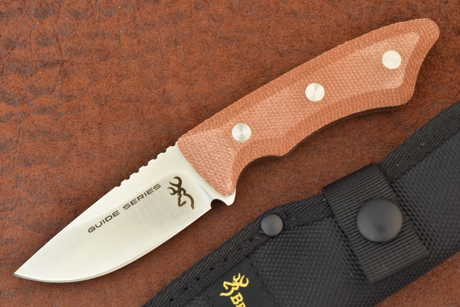 BROWNING MADE IN USA GUIDE SERIES BULAP CANVAS MICARTA FIXED BLADE KNIFE HUNTING