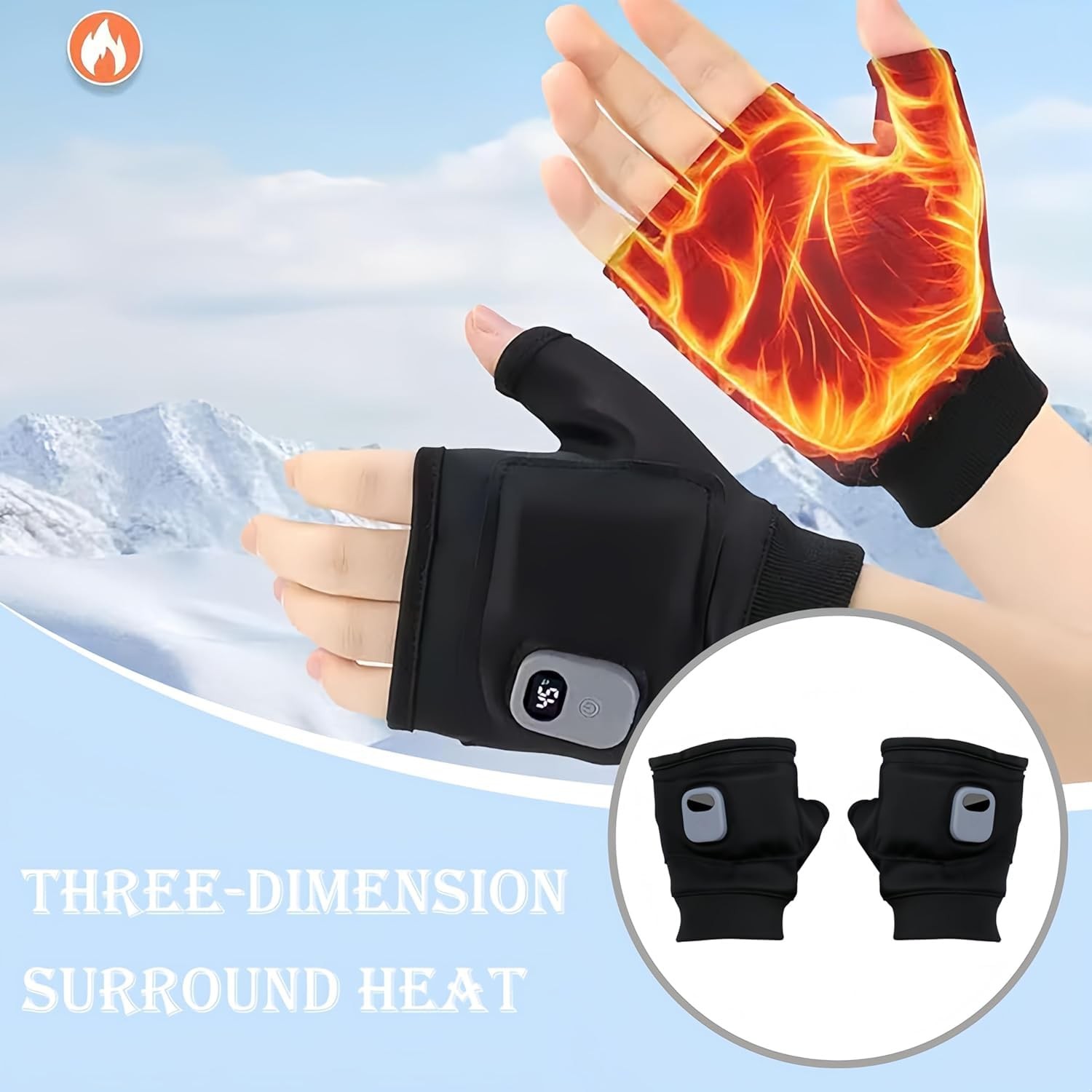 Portable Heated Gloves Smart Thermostatic Rechargeable Fingerless Gloves