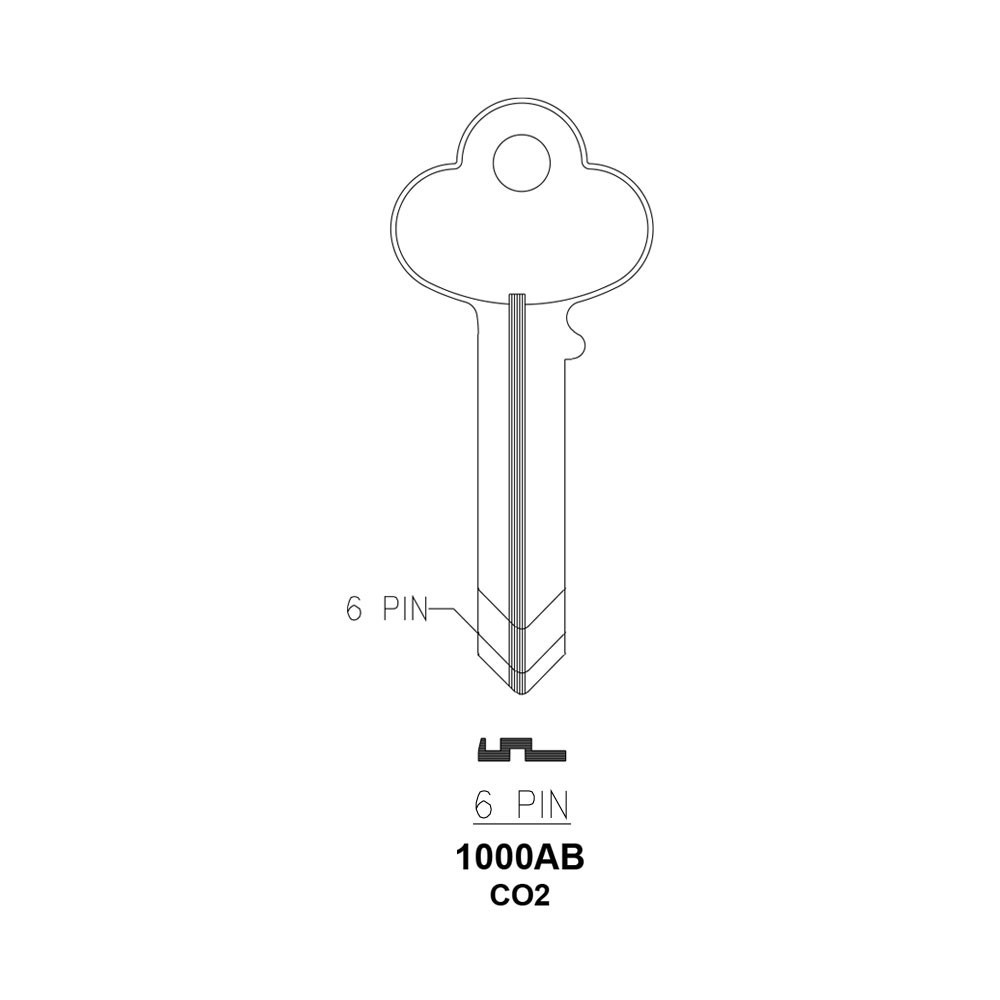 CO2, 1000AB Key Blank 6-Pin Nickel