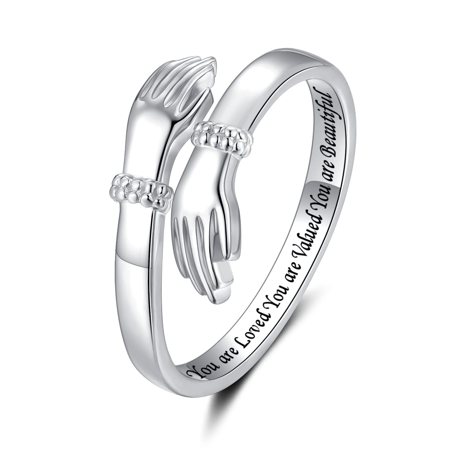 Step Forward Hug Ring for Women Sterling Silver, Adjustable Silver Hand Rings...