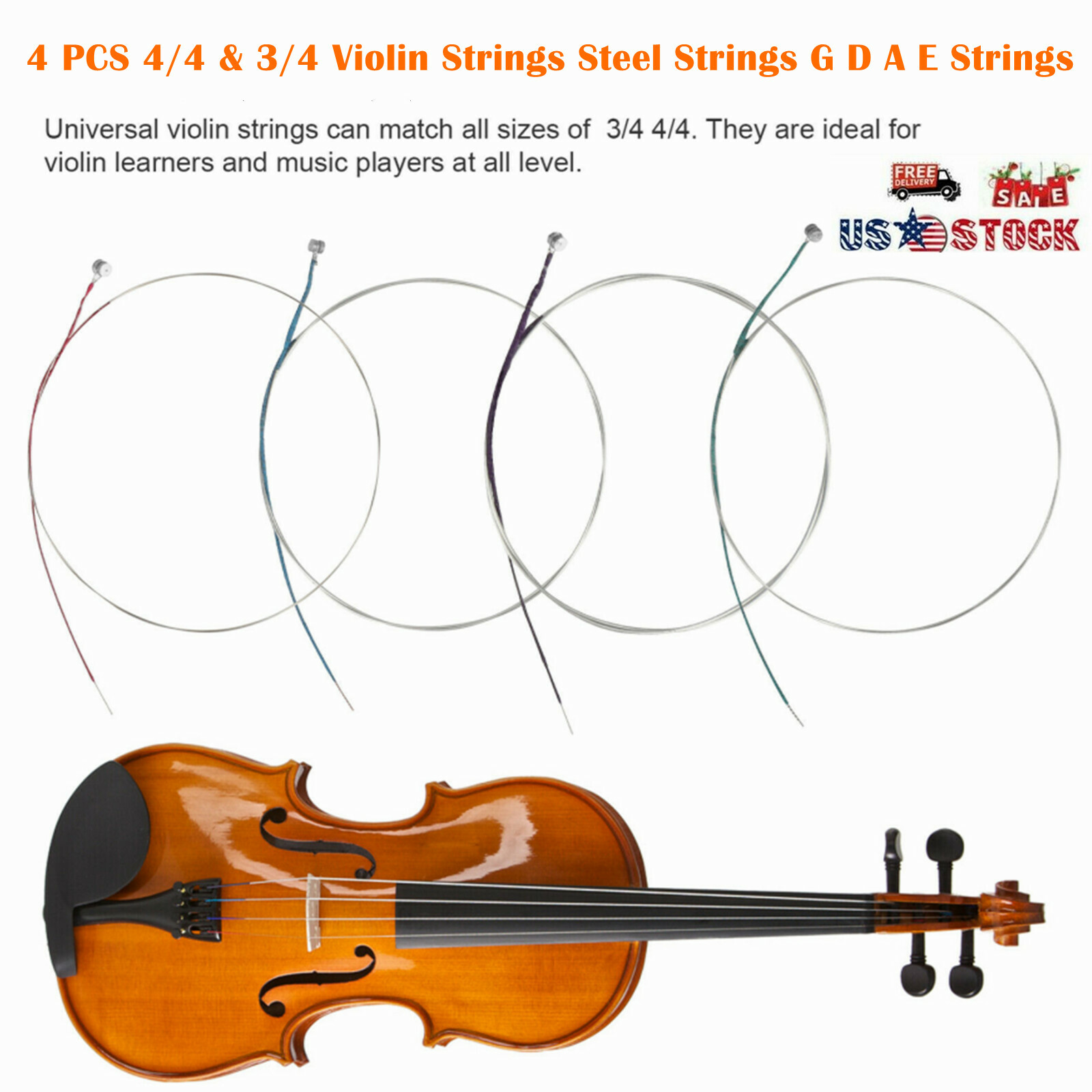 4PCS/Set Basics Violin 3/4 4/4 Strings Steel Core Ball End G D A E Musical Part