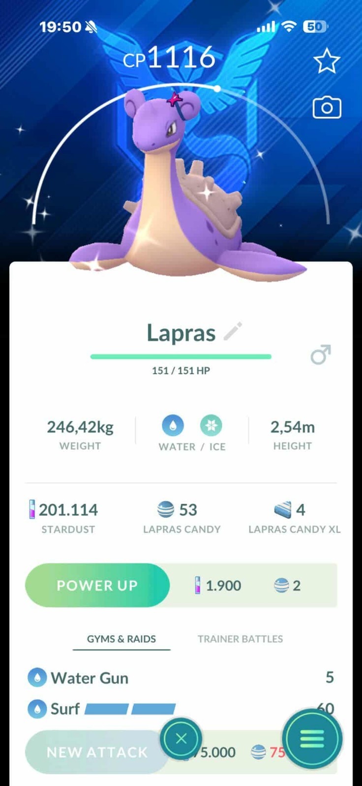 Shiny Lapras with Blanche Accessory Mystic Themed Background - Tr'ade or P.T.C