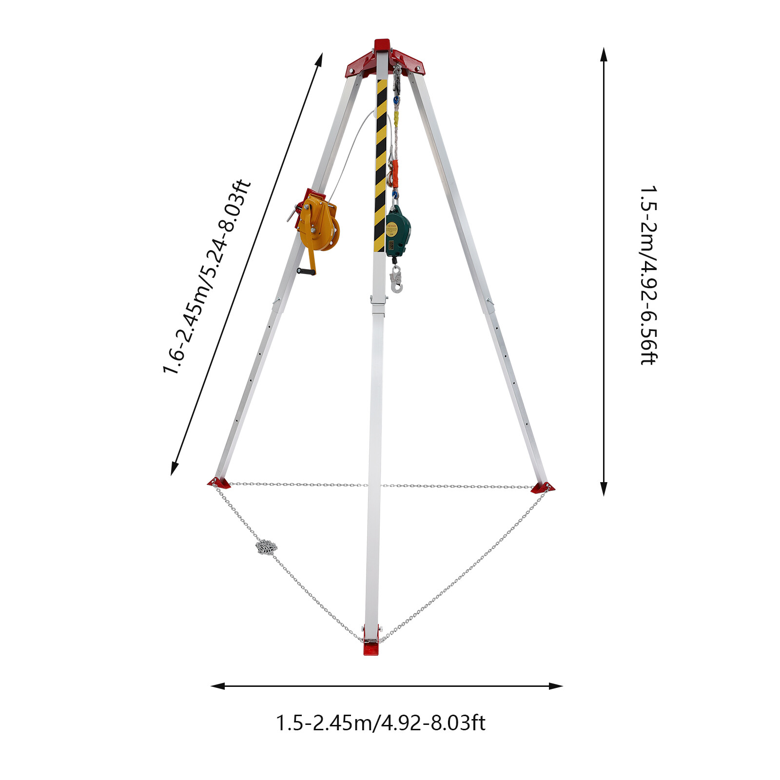 Confined Space Tripod Kit 1800lb Winch w/5.2ft-8ft Adjustable Legs Rescue Tripod