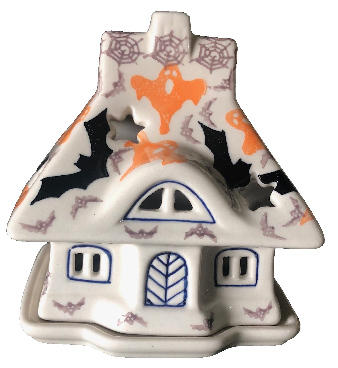 Polish Pottery Black Goth House Lantern Spiders Bats Gothic Decor