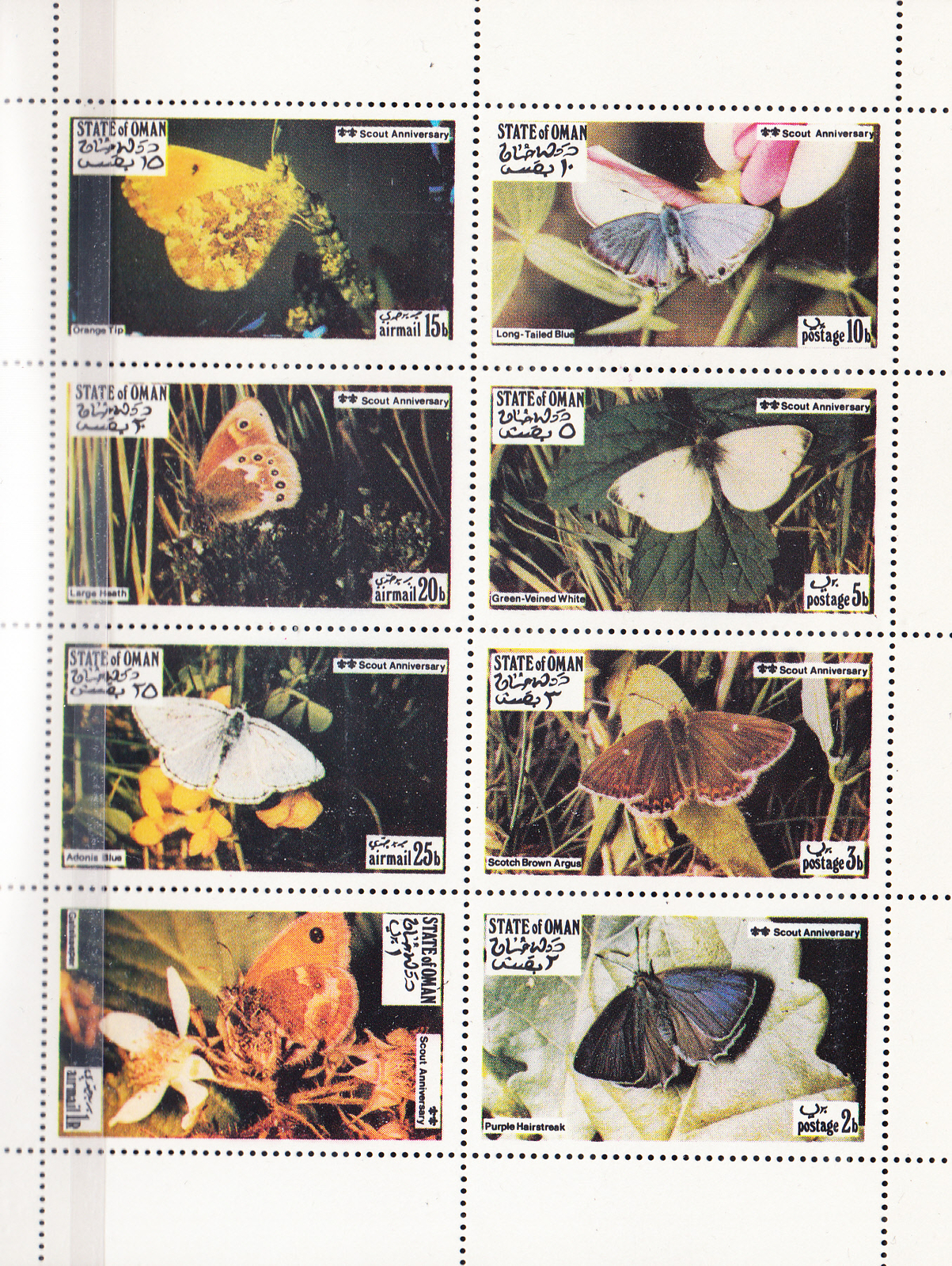 W OMAN STATE ST 020 MS BUTTERFLIES PERFORATED MINI SHEET