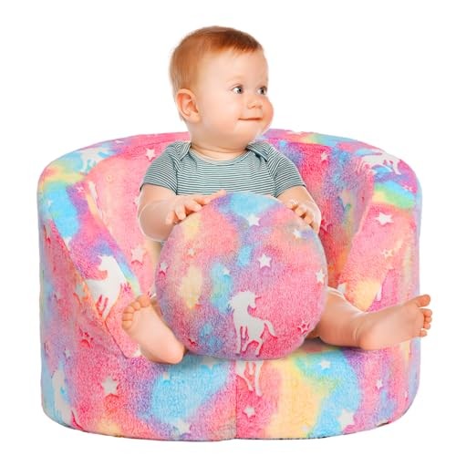 Snug-Arch Toddler Couch, Comfy Foam Baby Chair, Ergonomic Toddler Pink Unicorn